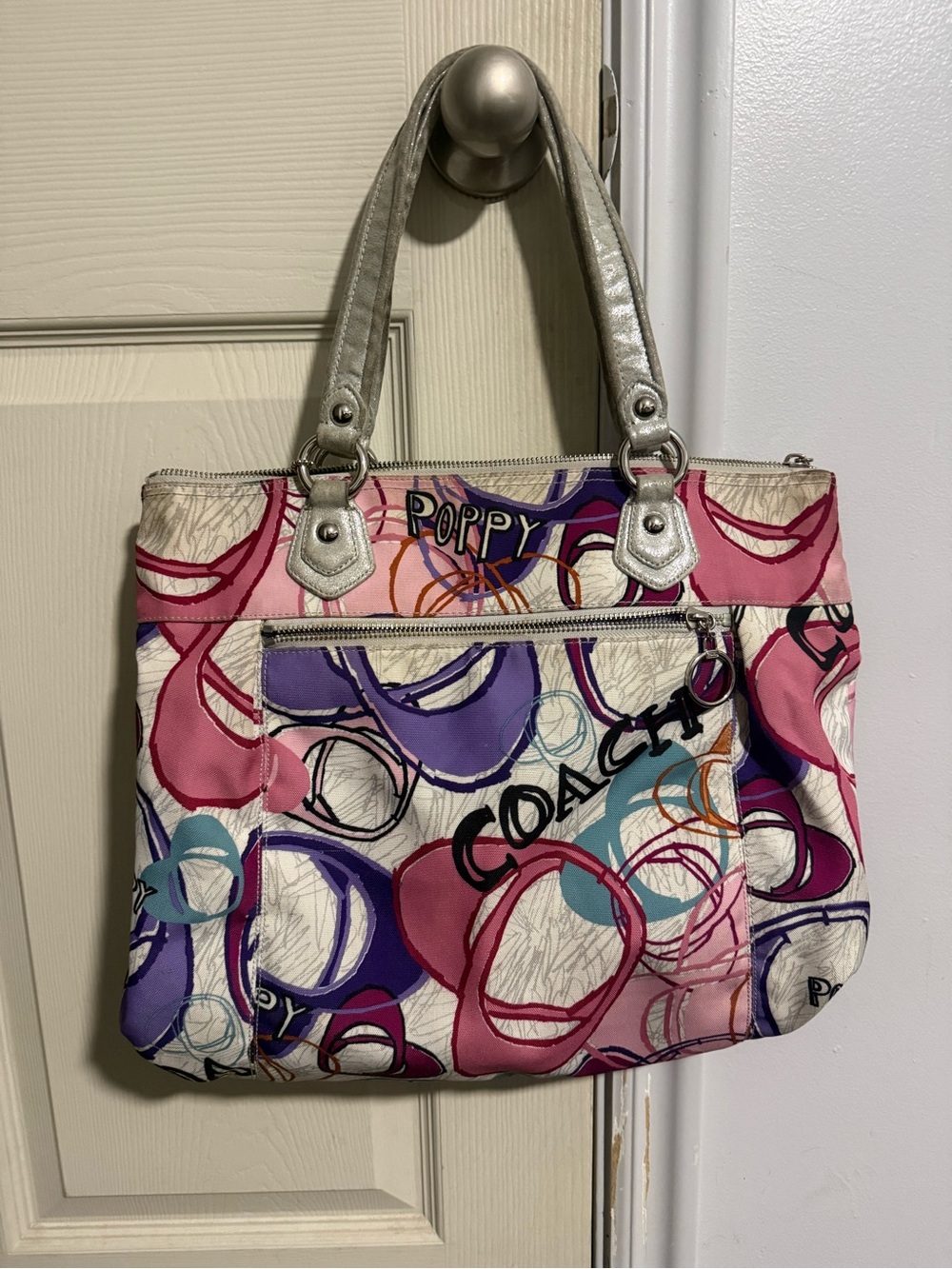 Coach Poppy Multicolor Ring Print Shoulder Bag - Pink, Purple & Teal